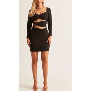 Alana Eve Black Shimmer Cutout Sexy Mini Dress Long Sleeves size Medium
